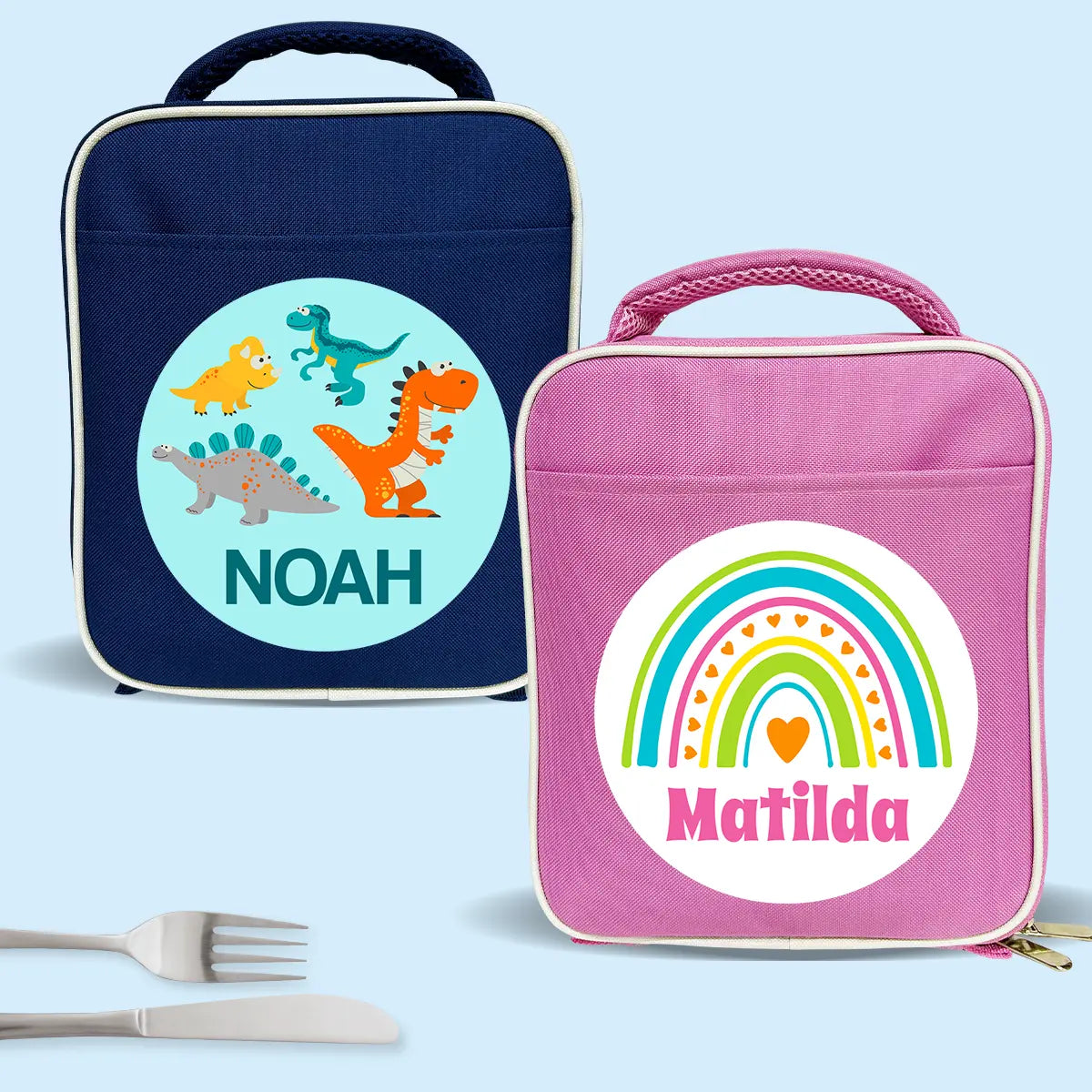 blue and pink lunch bags